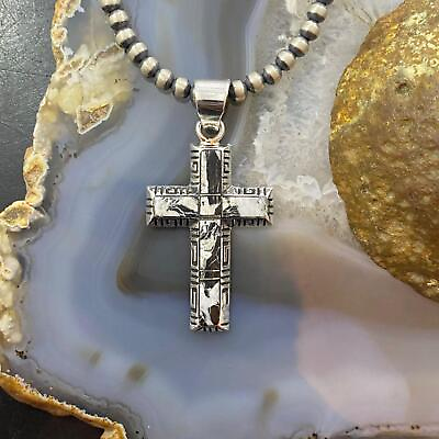 #ad Native American Sterling White Buffalo Inlay Decorated Cross Unisex Pendant $123.75