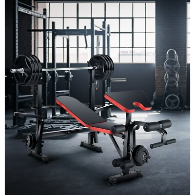 #ad 6 in 1 600lbs Weight Bench Set w Squat Rack Adjustable Incline Bench Press Set^ $159.99