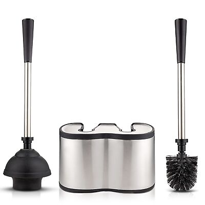 #ad Toilet Brush and Plunger Set Stainless Steel Combo Freestanding Canister $38.65