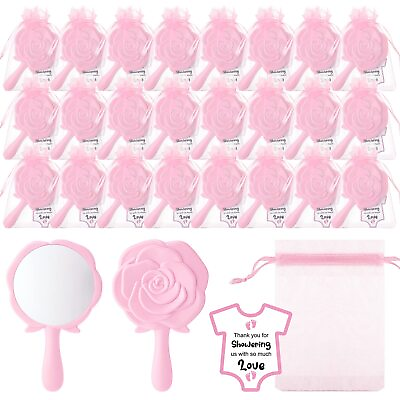 #ad 24 Sets Baby Shower Party Favors 24 Pcs Pink Rose Design Handheld Mirrors Tha... $18.16