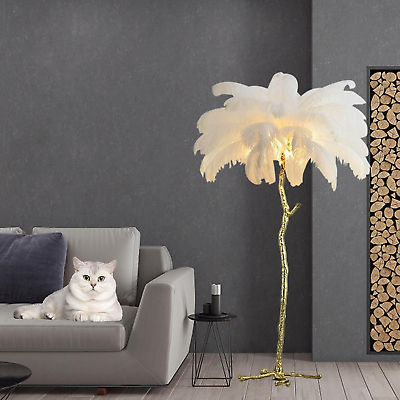 #ad Feather Floor Lamp White Natural Ostrich Unique Bedside Floor Lamps with Foot Sw $403.88