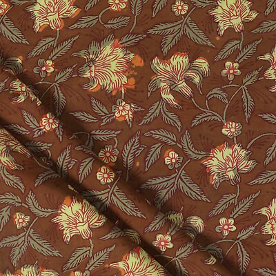 #ad Indian Hand Block sanganeri Natural Dye Floral Print 100% Cotton Running Fabric $9.49