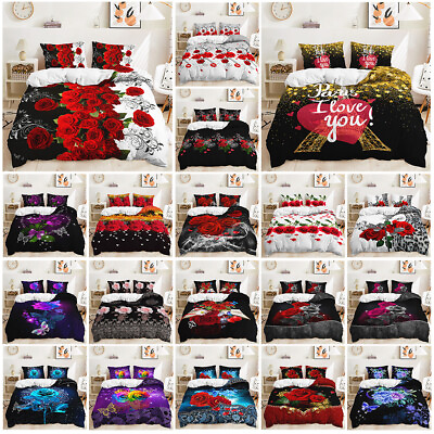 #ad Butterfly Floral Rose Blue Pink Purple Colorful Doona Duvet Quilt Cover Bed Set AU $66.00