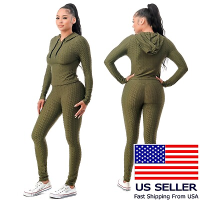 #ad Women 2 Pcs Tracksuits Workout Set Hoodie Top and Leggings Pants Size S M L $14.99