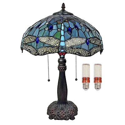 #ad Tiffany Style Table Lamp Dragonfly Style Stained Glass Bedside Lamp Antique L... $138.35