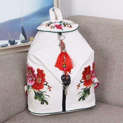 #ad Chinese Style Casual Flowers Embroidery Canvas Backpacks Womens Travel Hobo Bag $46.89