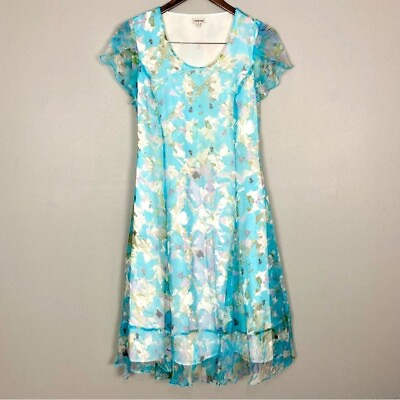 #ad J. Peterman 100% Silk Dress Women’s Size 4 Romantic Flutter Sleeves Chiffon Blue $49.99