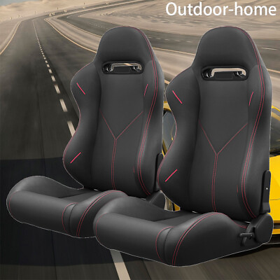 #ad 2Pcs Universal Racing Seats Reclinable Adjustable Bucket Seats with 2 Slider $359.99