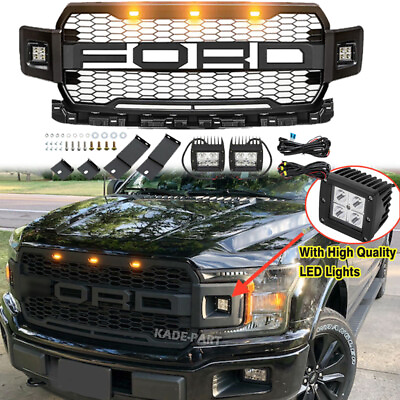 #ad For 2018 2019 2020 Ford F150 Grill Raptor Style Front Bumper Grille Mesh w LED $217.69
