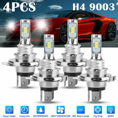#ad 4x H4 9003 HB2 6000K IP68 White CSP LED Headlight Bulb Kit High Low Beam Canbus $10.99