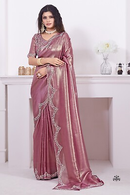 #ad Pink Zari Resham Embroidery Bollywood Designer Party Wear Wedding Net Saree Sari $119.95