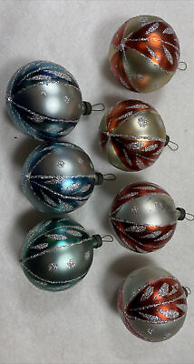 #ad Vintage Glass Round Christmas Ornaments Lot Of 7 $33.22