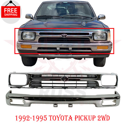#ad New Front Grille amp; Chrome Front Bumper Face Bar Fits 1992 1995 Toyota Pickup 2WD $315.05
