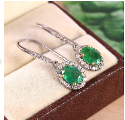 #ad Natural Zambian Emerald Earring Oval Cut Earring With 925 Sterling Silver Emeral $114.72