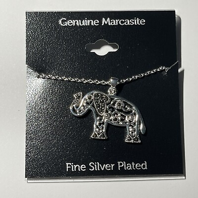#ad NEW Marcasite Silver Plated Elephant Necklace 18quot; MACYS FINE JEWELRY $19.95