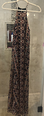 #ad Veronica M. Asymmetric Long Sleeveless Maxi Dress Multi Color Print XS High Slit $34.75