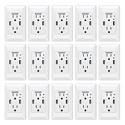 #ad 15PK Square 4.2A USB Socket Charging Duplex Outlet with Night Light Cover White $239.77