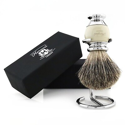 #ad Men#x27;s Super Badger Shaving Brush Set With Stand for Perfect Shave in Ivory Color $33.99