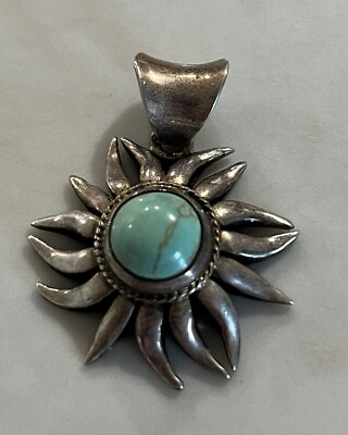 #ad Old Pawn Sterling Silver Turquoise Sun Pendant Vtg Rare Estate Found 14g Navajo $42.00