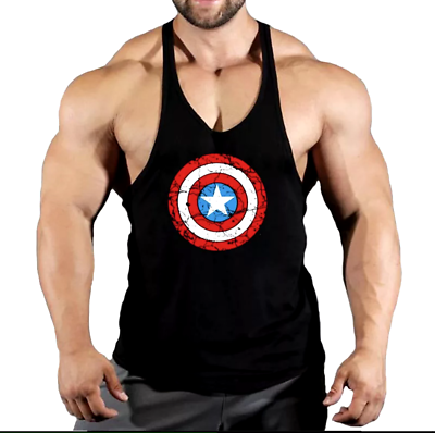 #ad Captain America Bodybuilding Tank Top Gym Stringer Perfect for Gym Medium $15.00