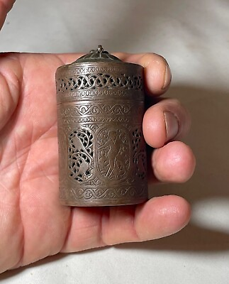 #ad antique early 19th century middle eastern islamic incense cricket jar box copper $239.99