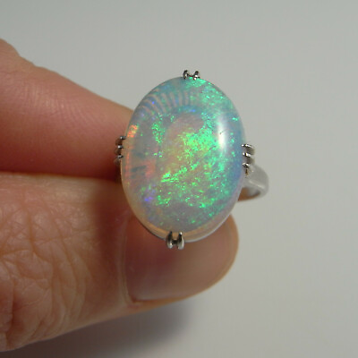 #ad Fiery Australian Crystal Opal Ring Antique Art Deco Opal Ring Platinum Rainbow AU $36800.00