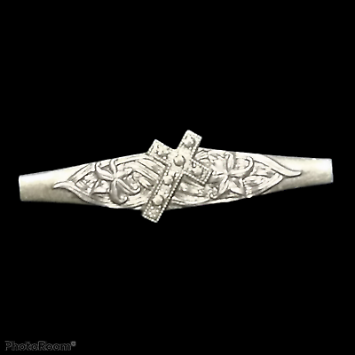 #ad Vtg brooch sterling silver cross marcasite stone bar pin $27.07