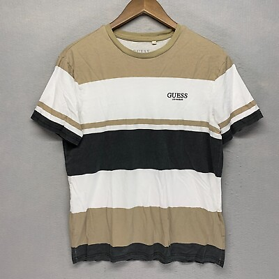 #ad GUESS Mens Short Sleeve Striped Crew Neck Cotton Logo T Shirt Classic Preppy S $3.00