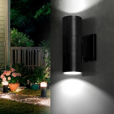 #ad Outdoor Wall Light Cylinder Black Corridor Hallway Wired Cool White Sunsbell NEW $13.45