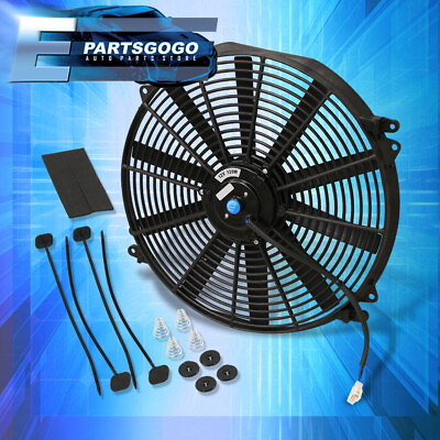 #ad x1 16quot; Inch 12V Electric Slim Push Pull Radiator Cooling Fan Black Mounting Kit $28.99