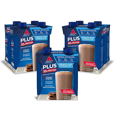 #ad Atkins PLUS Protein amp; Fiber Creamy Milk Chocolate Shake 11 fl oz 3 4ct Packs $20.20