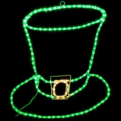 #ad St. Patrick#x27;s Day Lucky Leprechaun Hat Rope Light LED Wireframe Outdoor 28quot; $161.10