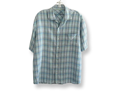 #ad Tommy Bahama Men#x27;s Button Down Shirt Size L Blue Striped Tencel Short Sleeve $15.88