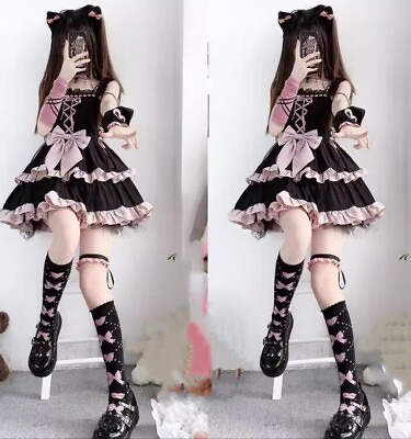 #ad Japanese Lolita women cute jsk ruffled dress princess suspender skirt kawaii $46.49