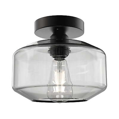 #ad 12quot; Architectural Semi Flush Ceiling Light Black Finish Clear Glass Shade $36.74