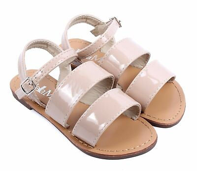#ad Beige Cute Strappy Buckle Kids Girls Sandals Flats Youth Casual Shoes Size 2 $16.99