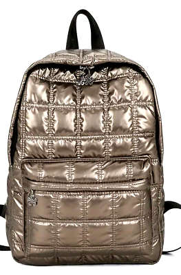 #ad Large Golden Color Quilted Backpack Padded Travel Daypack Knapsack Purse Bag $26.00