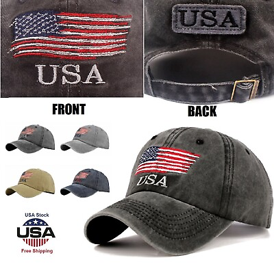 #ad Embroidered USA Flag Hat Washed American Flag Baseball Cap Men Women Teens USA $8.63