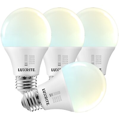 #ad Luxrite A19 LED Light Bulb 5CCT Dimmable 800LM 9W E26 Base ETL 4 Pack $15.95