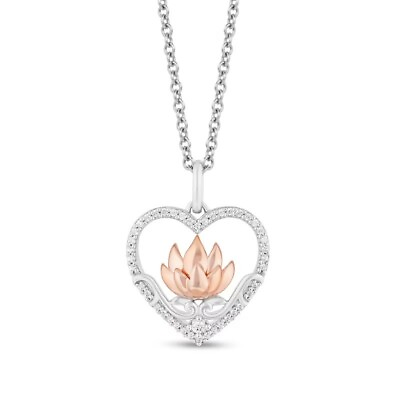 #ad 0.18 CT Diamond Frame Flower in Heart Pendant Necklace in 925 Sterling Silver $85.00