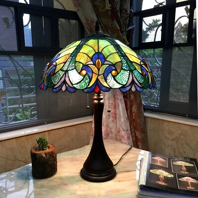 #ad Reading Lamp Tiffany Style Glass Stained Table Baroque Light Desk Blue Accent $153.86