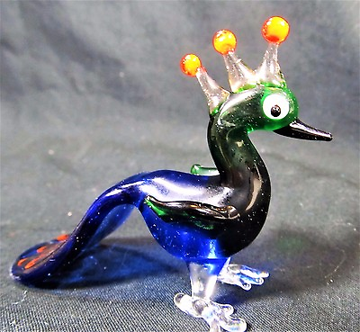 #ad Peacock Hand Made Glass Figurine with long tail feathers wildlife Home Decor $13.95
