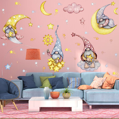 #ad Cartoon Dwarves Wall Sticker Stars Moon Clouds Decal Kids Baby Nursery Decor $9.99