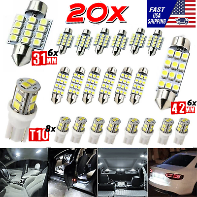 20pcs LED Interior Lights Bulbs Kit Dome License Plate Lamps 6000K Honda Toyota $7.99