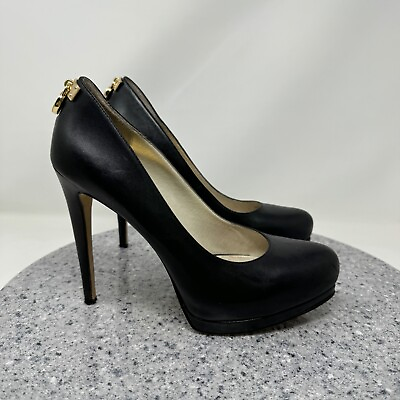 #ad Michael Kors Pump Heels Womens 9 Black Leather Antoinette Platform High Heel $59.00