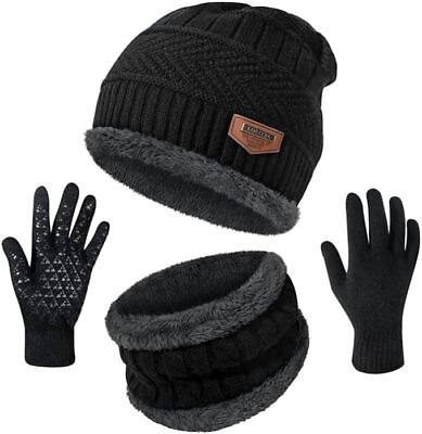 #ad 3Pcs Winter Beanie Hats Scarf Gloves Set Thick Warm Slouchy Knit Skull Neck Gift $12.85