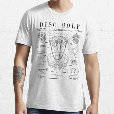 #ad SALE Disc Golf Frolf Frisbee Basket Vintage Patent Print T Shirt Gift S 5XL $26.99