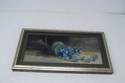 #ad Grace Goodnow Framed Art Tru Vue Museum Glass Blue Flowers $80.00