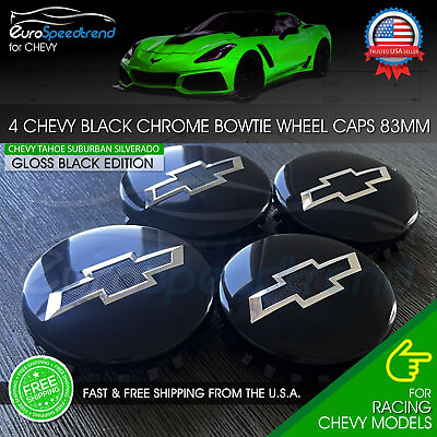 #ad Chevy 83mm Black Wheel Center Hub Caps Bowtie Silverado Tahoe Suburban 2014 2021 $22.99