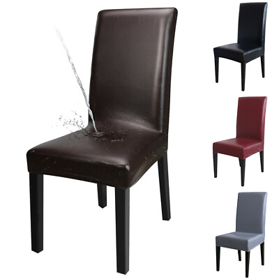 #ad PU Leather Dining Chair Seat Cover Stretch Wedding Banquet Home Party Slipcovers $94.29